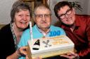 100 year old Jimmy Hamilton, Cheviot court, Irvine, daughters Christine Thomson and Suzanne Crocket.