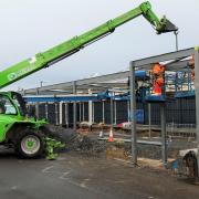 The steel framework for the rebuilt Troon Station is put in place