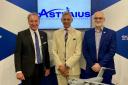 From left to right: Sir George Zambellas, Chairman of Astraius, Ian Annett, Deputy Chief Executive of the UK Space Agency, Mick O’Connor, Programme Director at Prestwick Spaceport