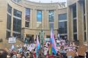 Hundreds joined the protest at Buchanan Street's Royal Concert Hall steps