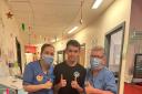 Connor Elliot pictured with staff at the Royal Hospital for Children