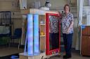 Crosshouse Play Specialist Michelle Dodds with the Mobile Sensory Unit funded by Kyle Fisher and family