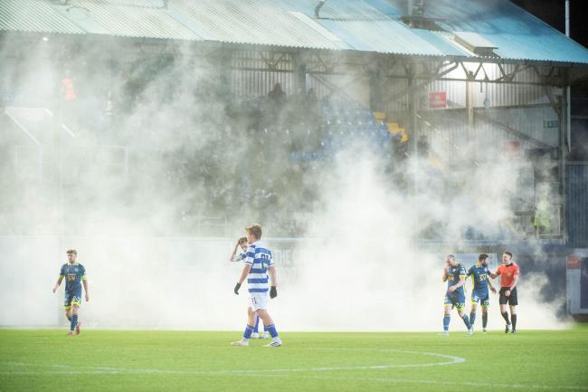 A flare was thrown onto the pitch at Cappielow at the weekend . Picture Credit: Alex Craig