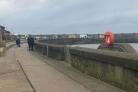 The large emergency service presence visible at Saltcoats harbour at approximately 10:30am.