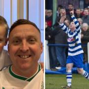 Cashy now with his son Cillian (left) and (right) in his time at Kilwinning Rangers.