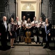 The orchestra stopped for a picture outside 10 Downing Street