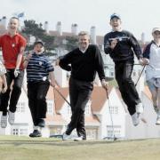 Golf legend Colin Montgomerie gives a golf lesson at Turnberry
